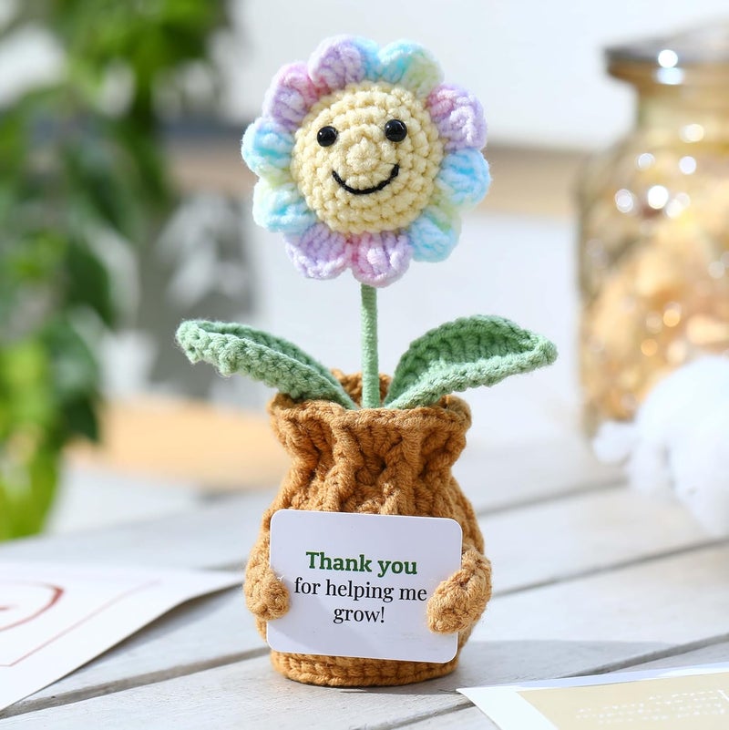 YOOJEE Teacher Appreciation Christmas Thanksgiving Graduation Gift Thank You for Helping Me Grow! Handmade Positive Sunflower Crochet Gifts for Women Last Day of School Gift for Teacher from Student - Image 5